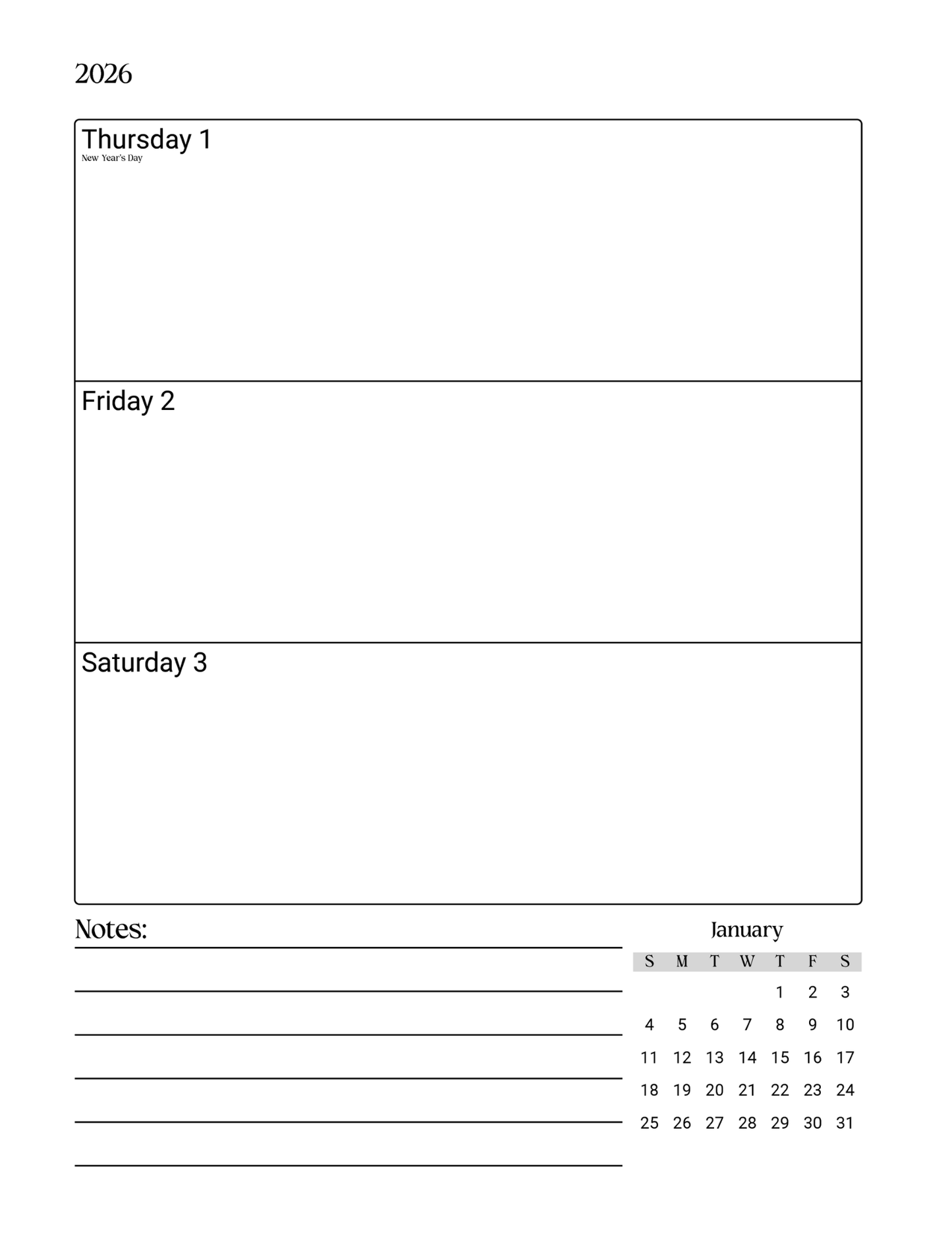 2026 Weekly/Monthly Planner