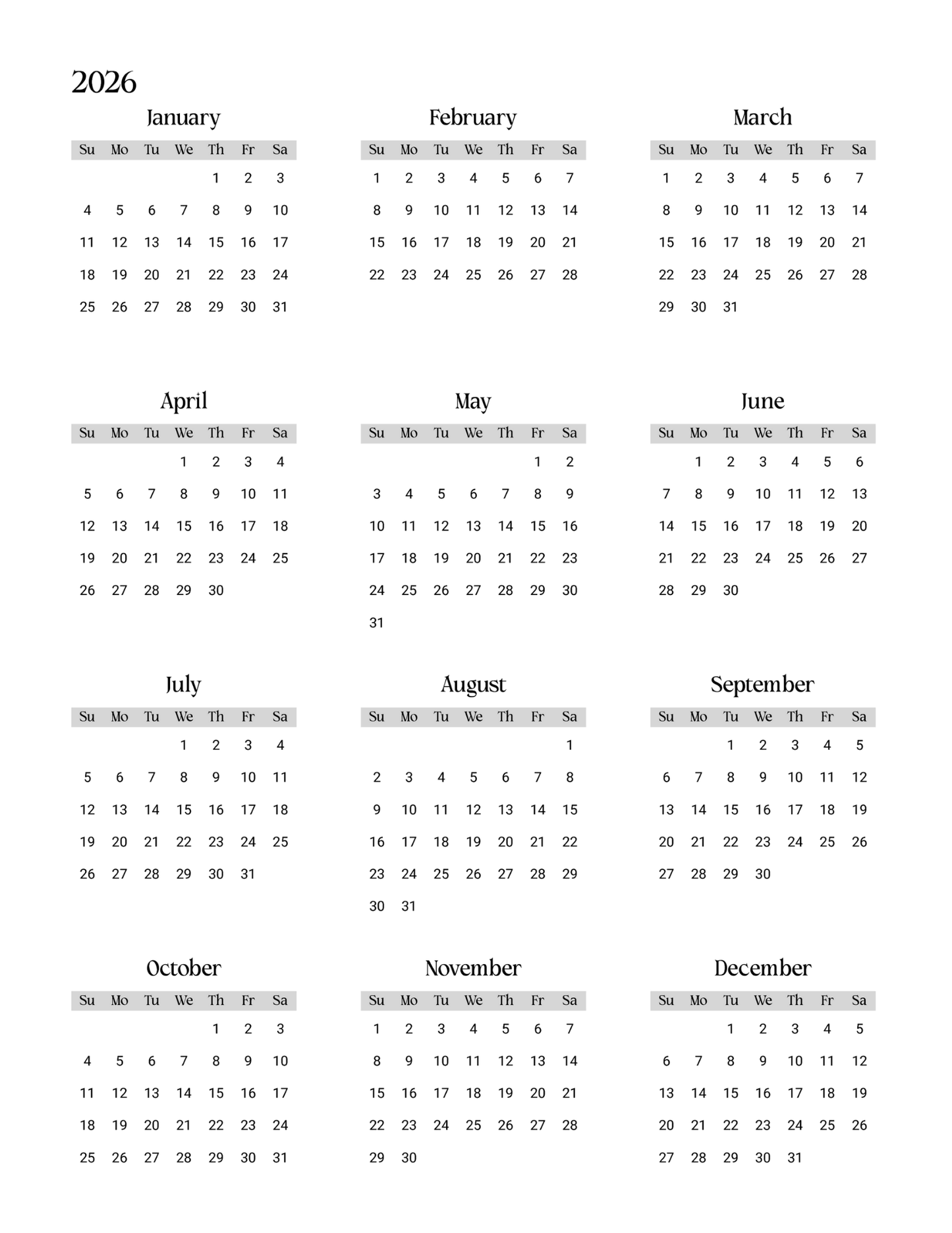 2026 - 2028 Tiger Monthly Planner