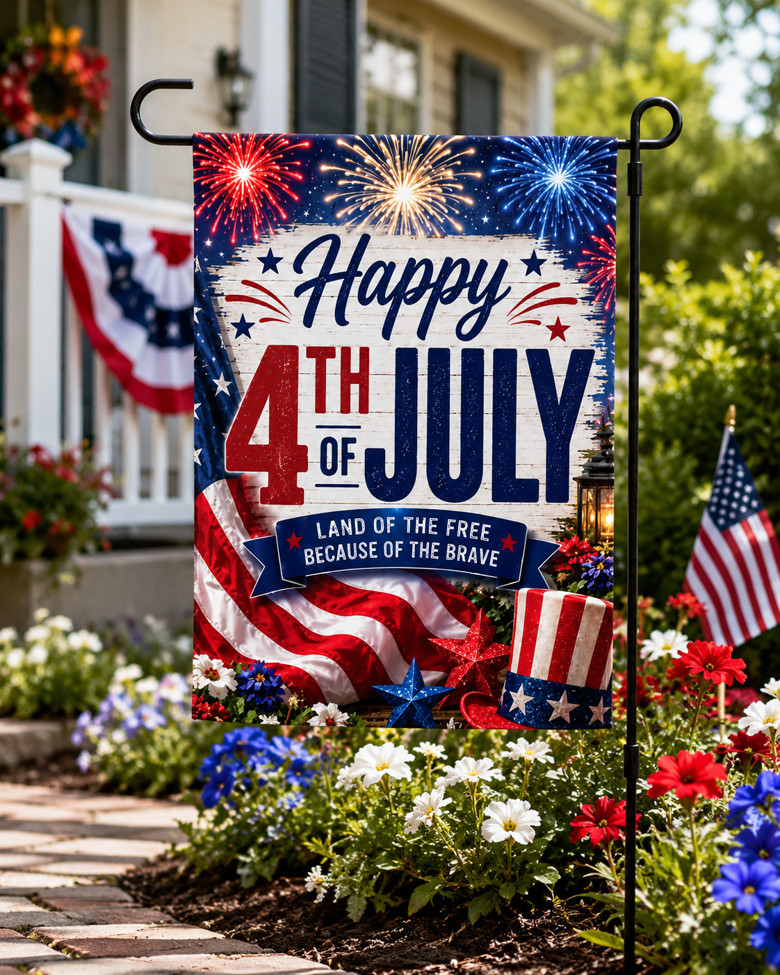 Happy 4th of July Garden Flag | Patriotic Fireworks Outdoor Decor | USA Independence Day Flag