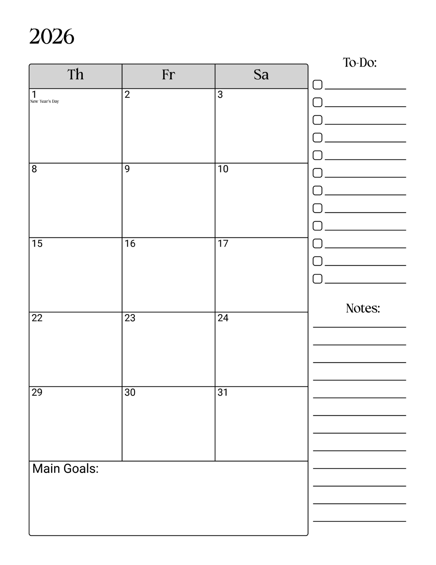 2026 Weekly/Monthly Planner