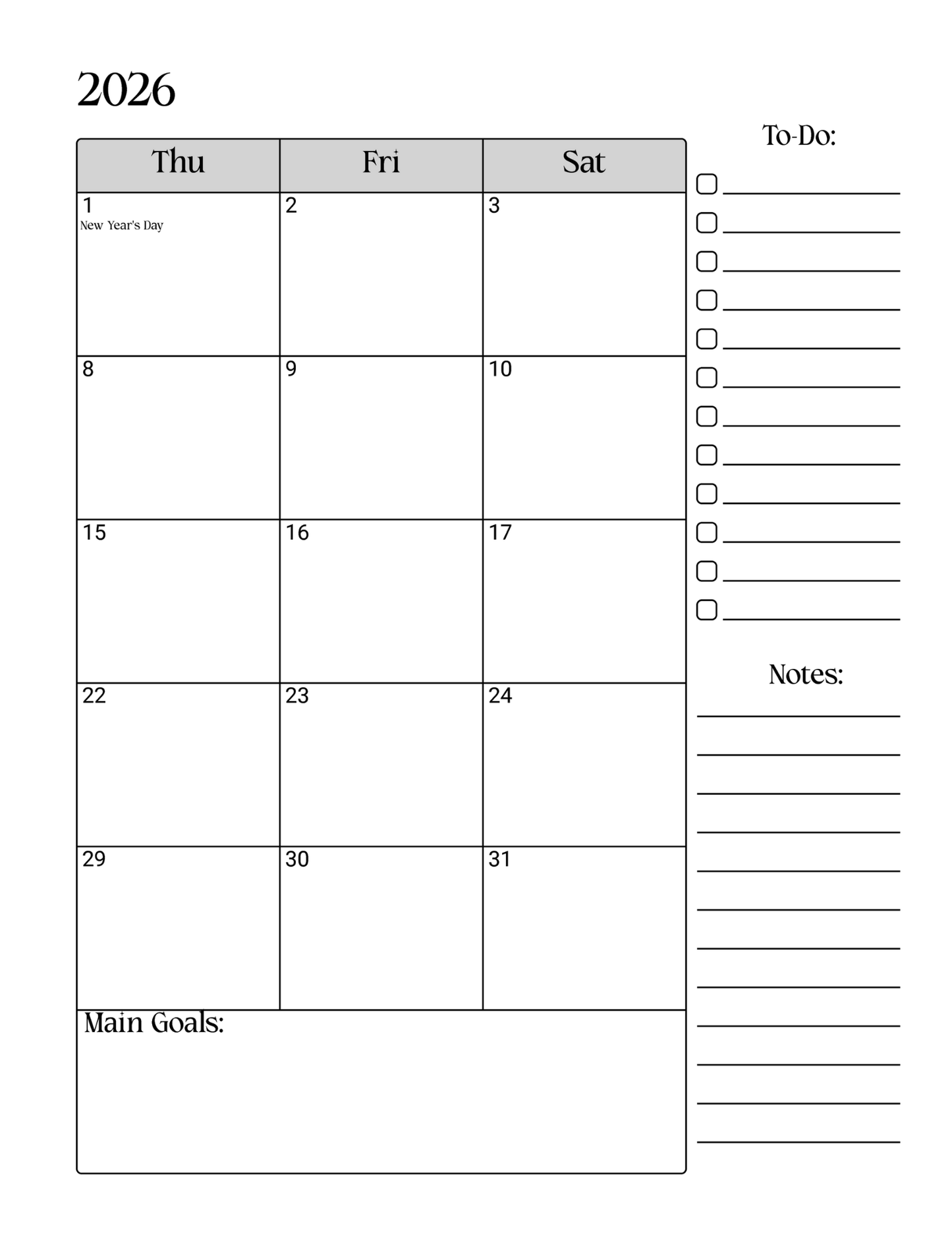 2026 - 2028 Tiger Monthly Planner