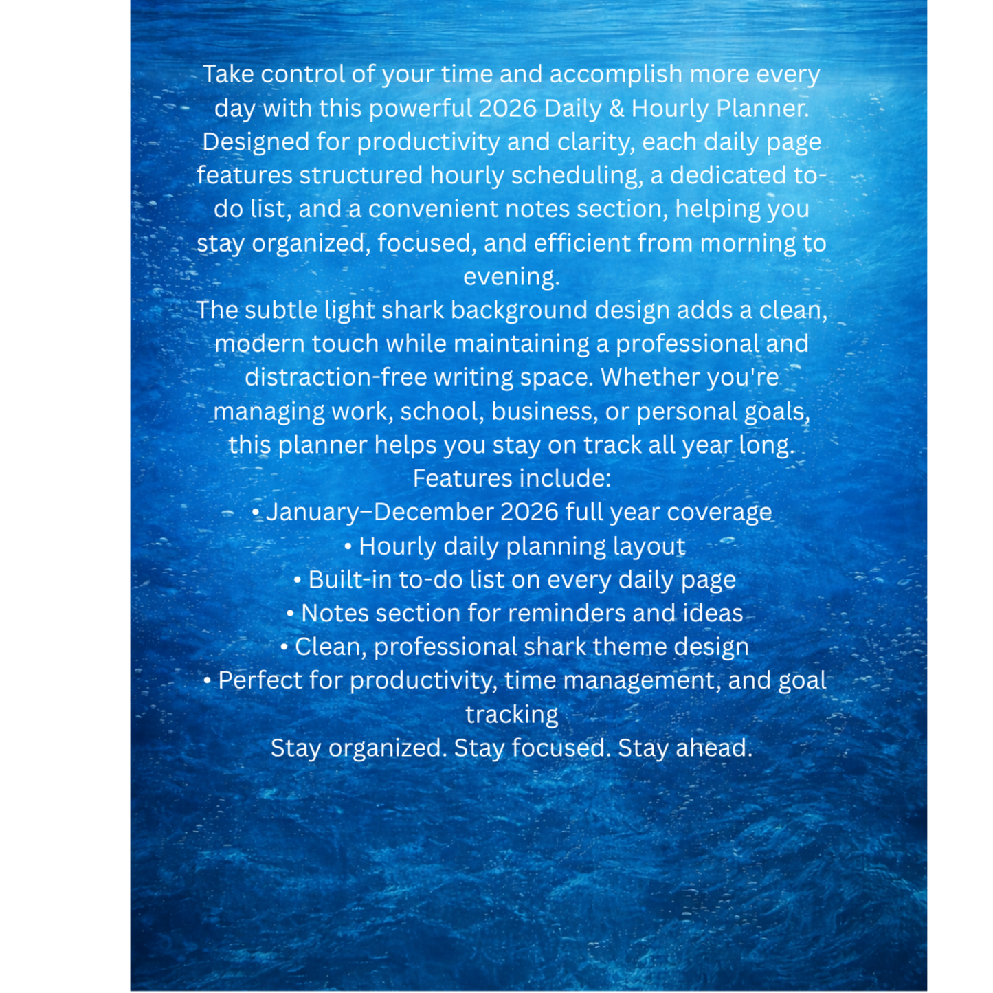 2026 Coil Bound Daily & Hourly Planner: Shark Theme Productivity Organizer with To-Do Lists and Notes | January–December Appointment Book and Time Management Planner