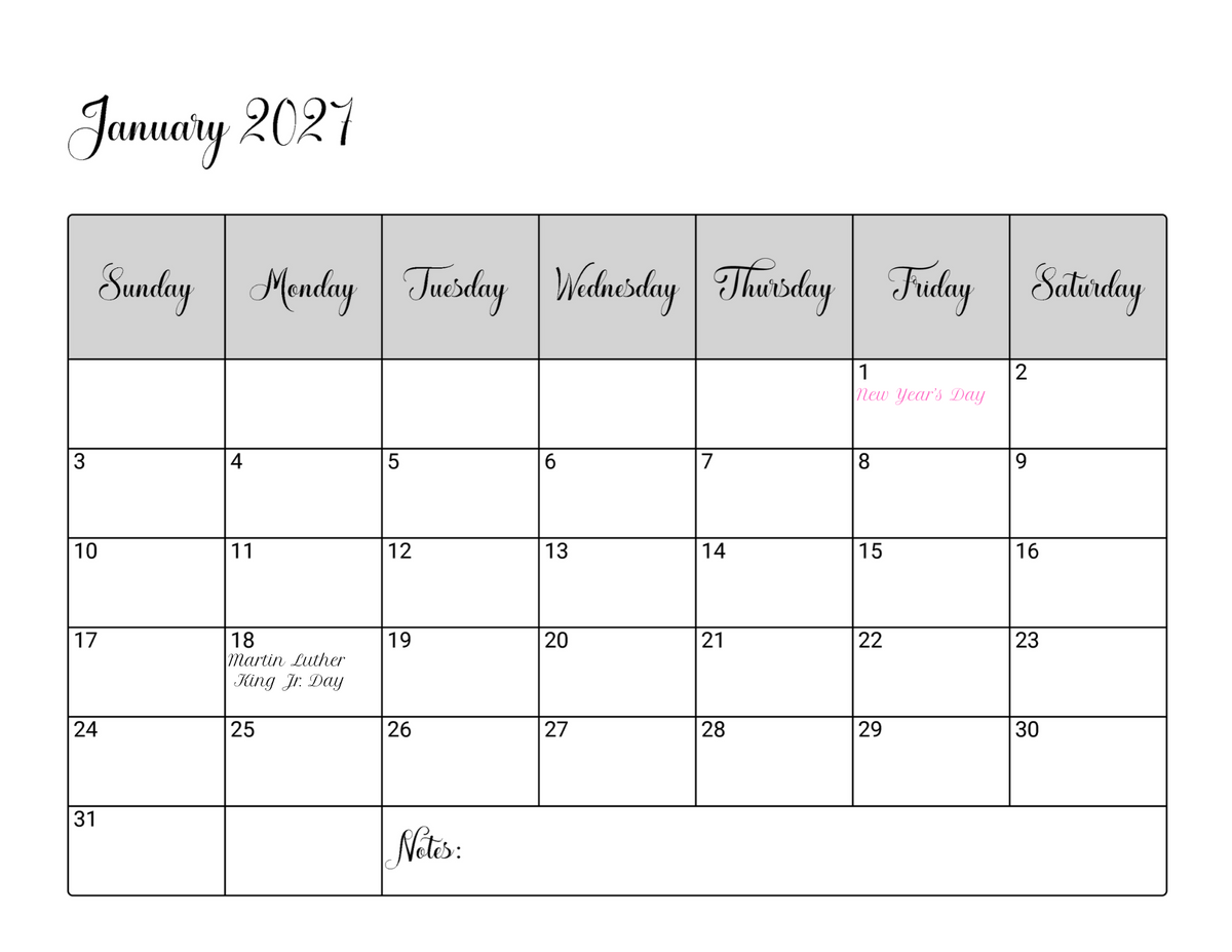 2027 Oceans Calendar