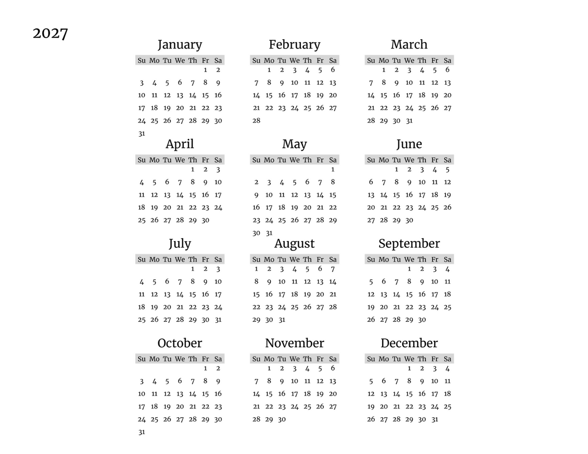 2027 Oceans Calendar