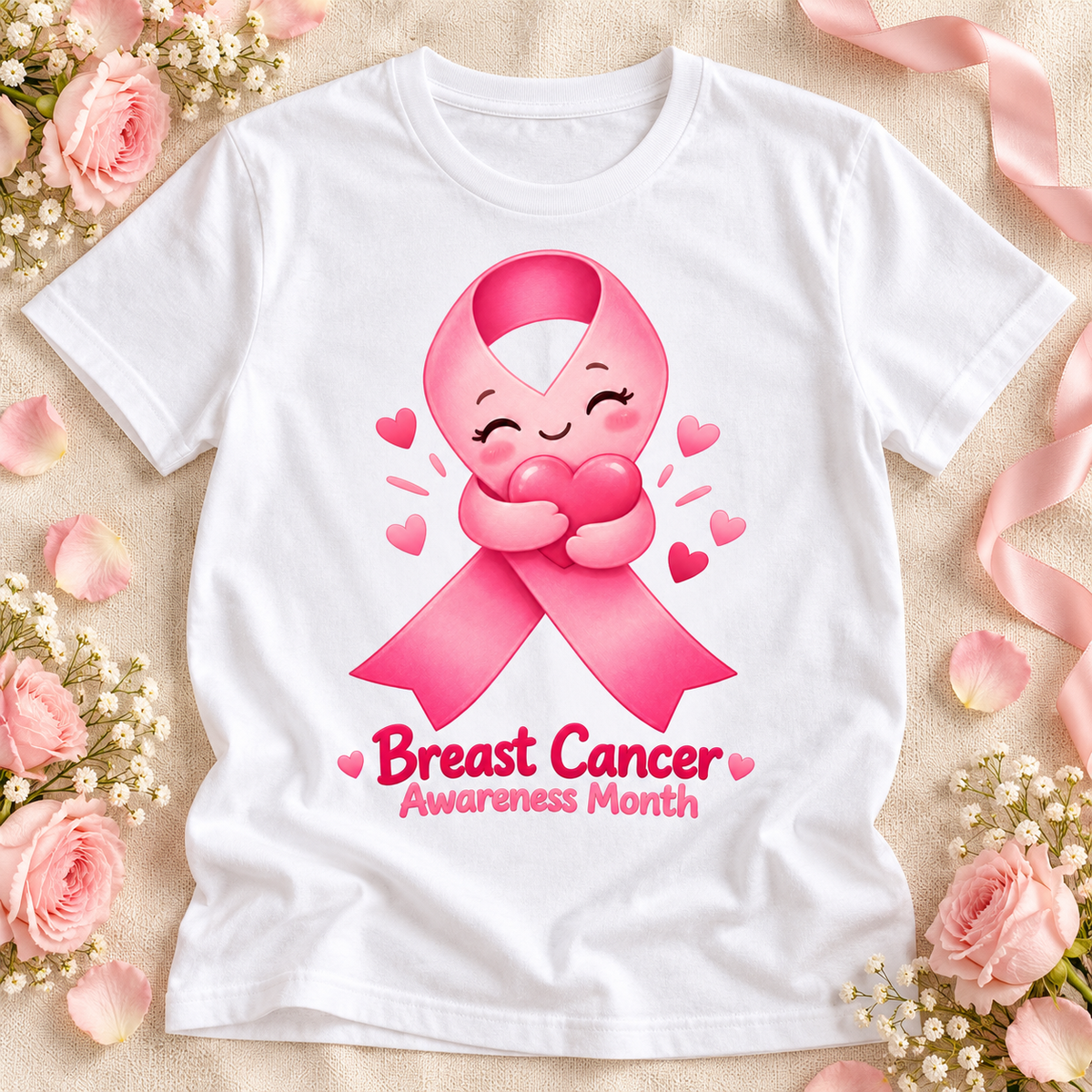 Breast Cancer Awareness T-Shirt | Cute Pink Ribbon | 100% Cotton