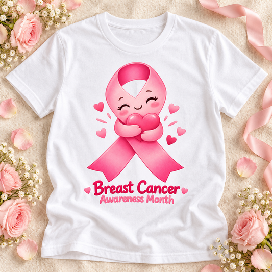 Breast Cancer Awareness T-Shirt | Cute Pink Ribbon | 100% Cotton