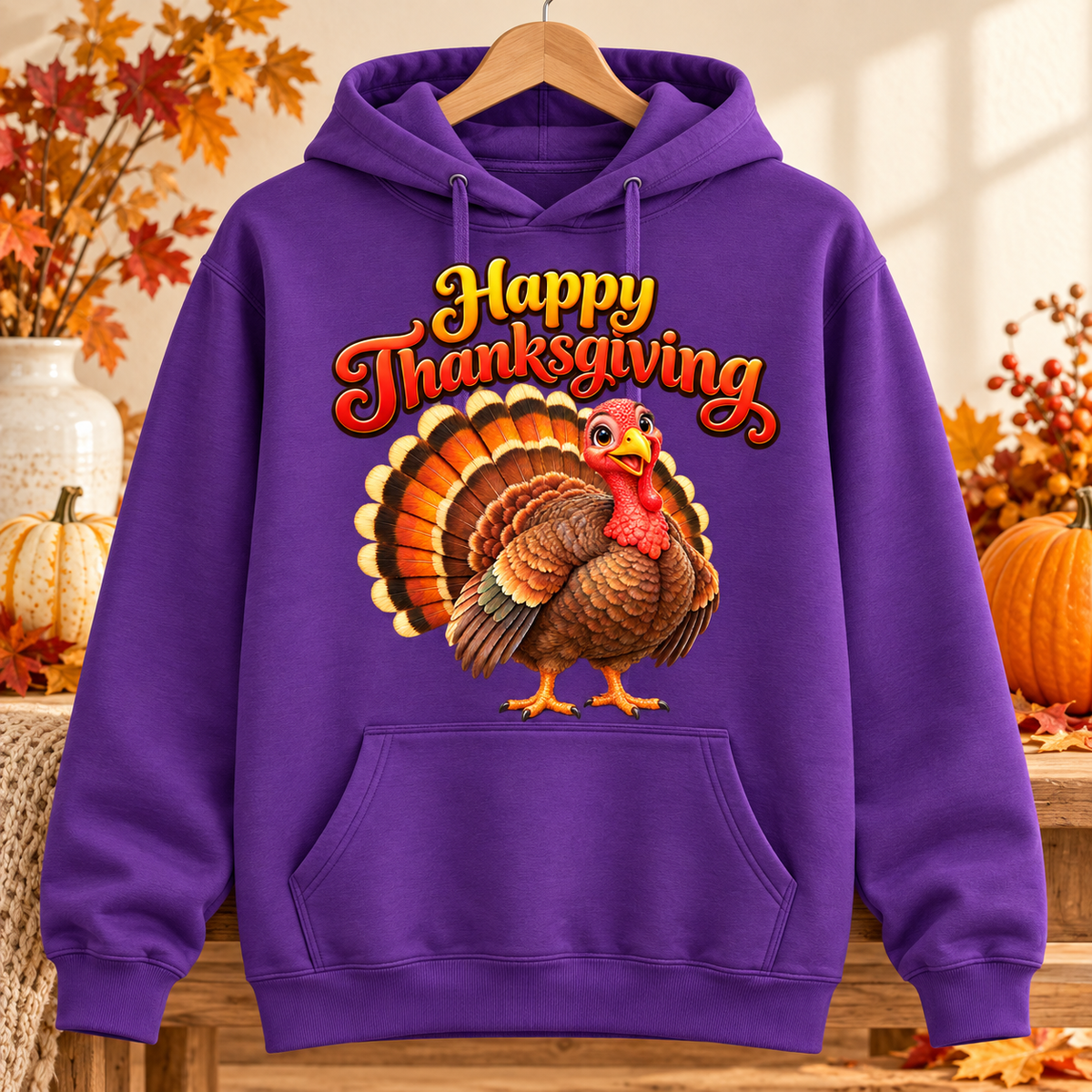 Happy Thanksgiving Turkey Hoodie – Cute Fall Graphic Pullover
