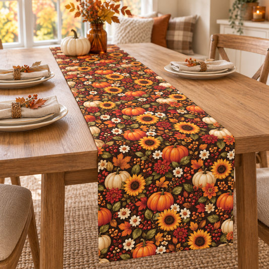 Fall Pumpkin & Sunflower Table Runner – Thanksgiving Table Decor