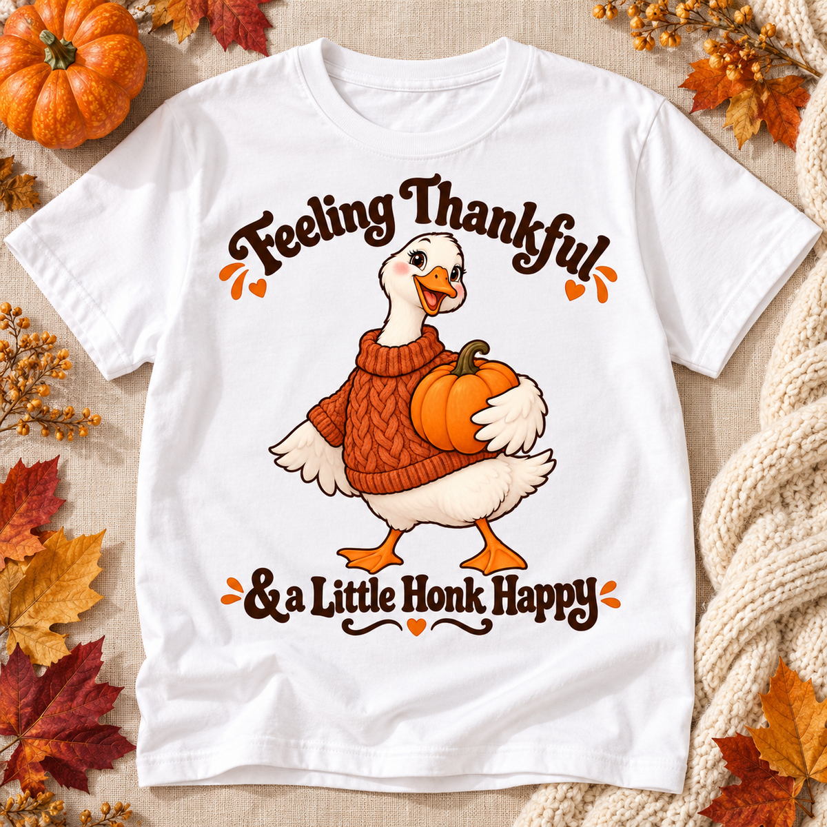 Cute Thanksgiving Goose T-Shirt – Feeling Thankful – 100% Cotton
