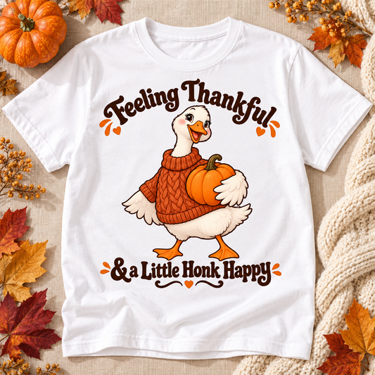Cute Thanksgiving Goose T-Shirt – Feeling Thankful – 100% Cotton
