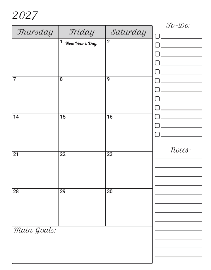 2027 Monthly Planner