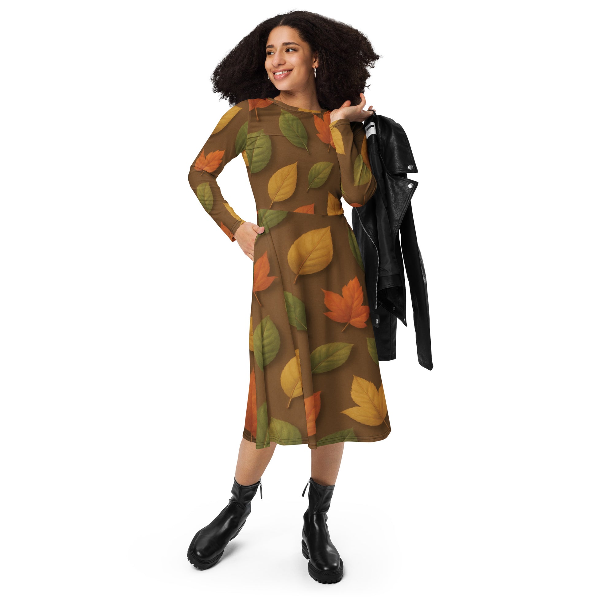 Fall Leaves long sleeve midi dress with pockets Tess-adventure Fall Leaves long sleeve midi dress with pockets Tess-adventure