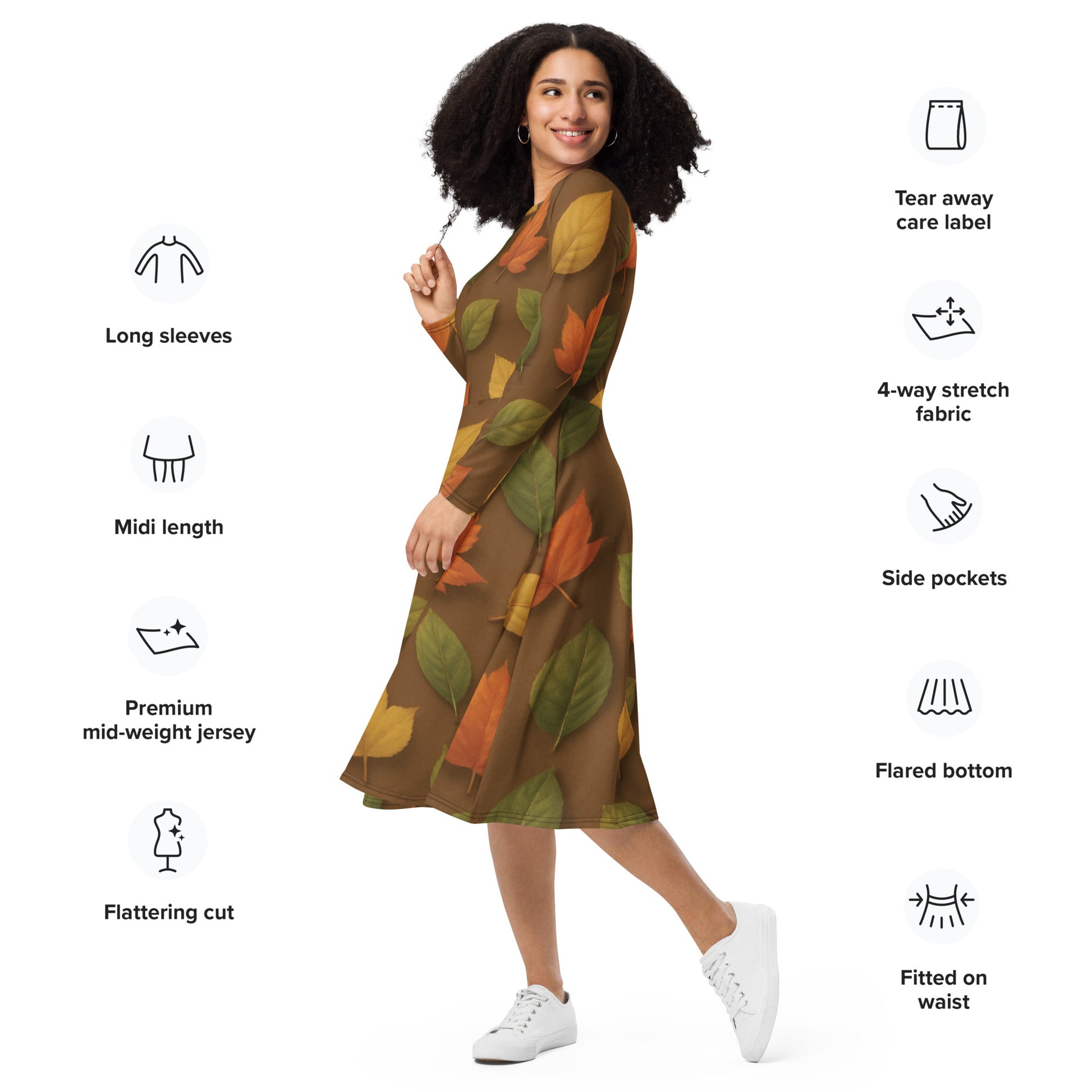 Fall Leaves long sleeve midi dress with pockets Tess-adventure Fall Leaves long sleeve midi dress with pockets Tess-adventure