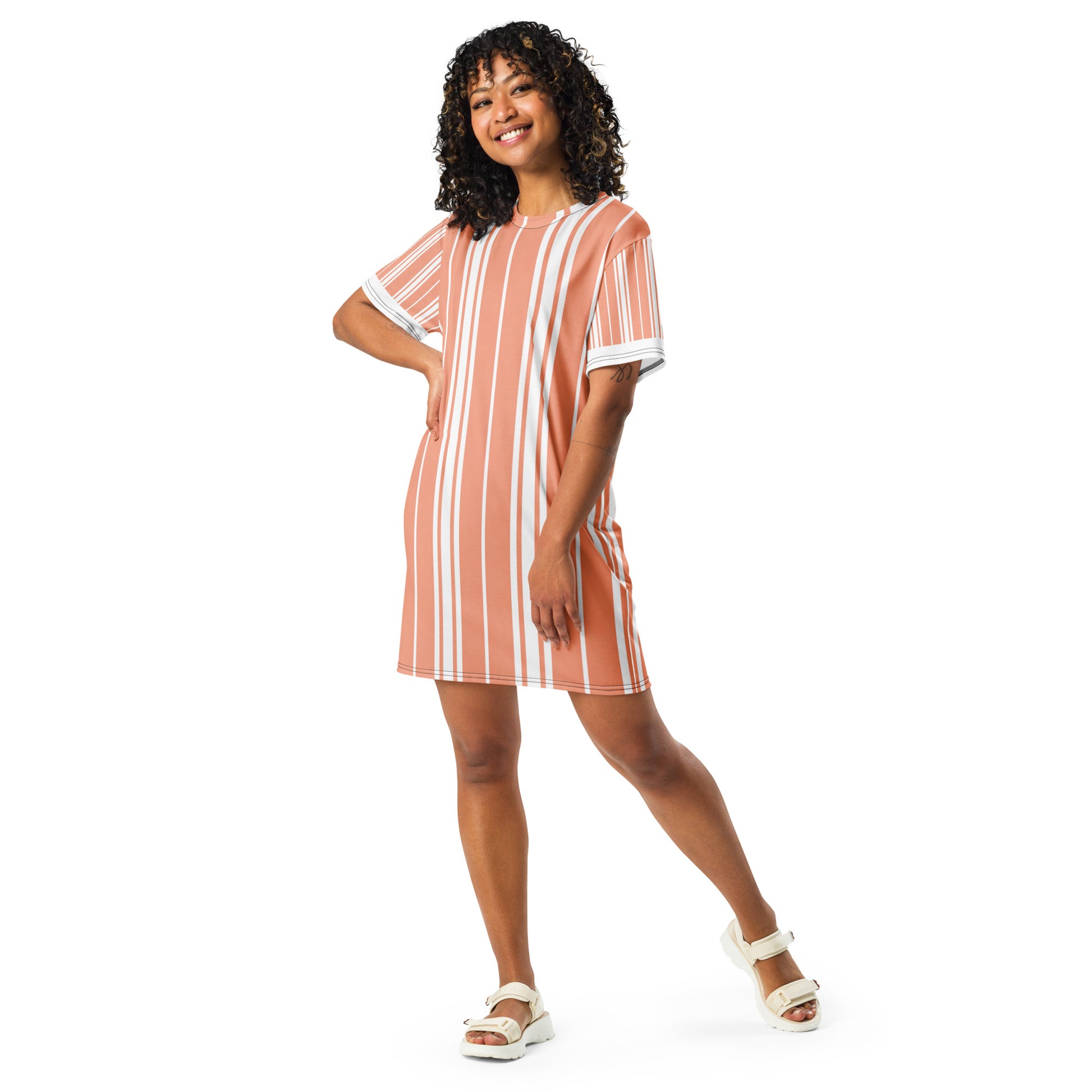 Peach Stripe T-Shirt Dress – Soft Boho Summer Dress – Tess-adventure