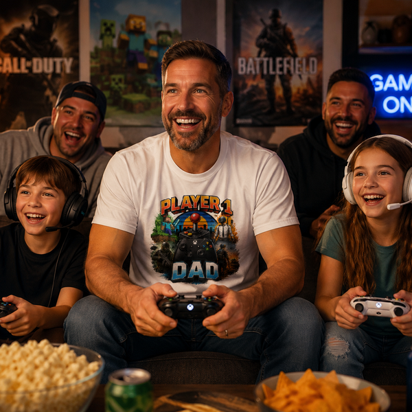 Player 1 Dad Retro Gaming T-Shirt – Funny Gamer Dad Classic Cotton Tee Gift for Fathers