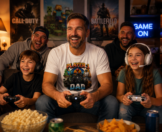 Player 1 Dad Retro Gaming T-Shirt – Funny Gamer Dad Classic Cotton Tee Gift for Fathers