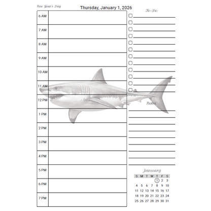 2026 Coil Bound Daily & Hourly Planner: Shark Theme Productivity Organizer with To-Do Lists and Notes | January–December Appointment Book and Time Management Planner