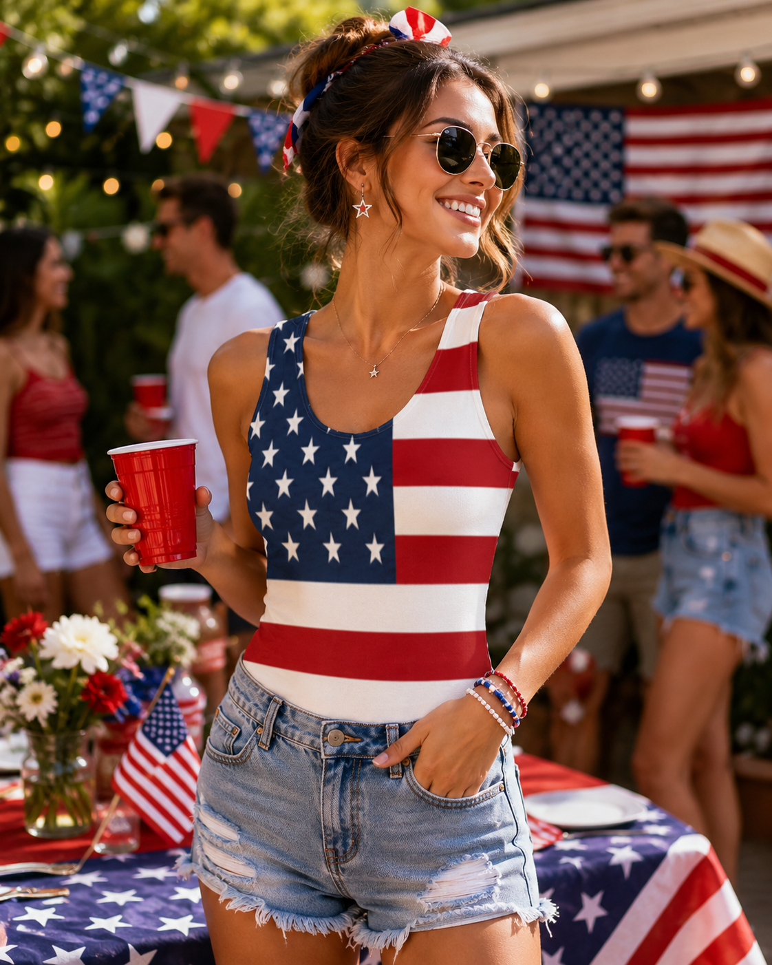 Patriotic American Flag Women’s Tank Top – Body Hugging Stretch Tank